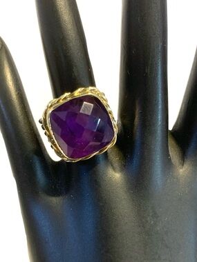 STERLING SILVER 925 W/14K GOLD ACCENTS AMETHYST FACETED CUSHION CUT RING (6)